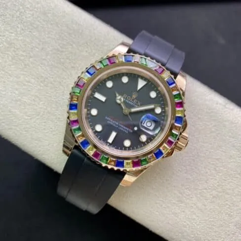 top-tier watch Rolex European customized version of jelly bean circle yacht five-color diamond diving men's watch clasp picture