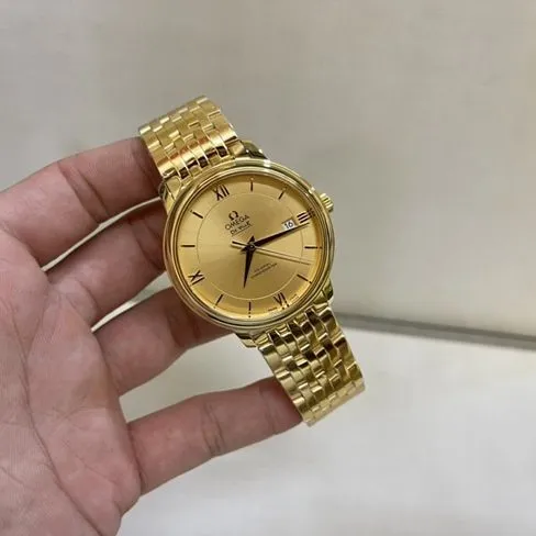 top-tier watch Omega men's gold plate gold steel bracelet Die Fei series 41mm natural real diamond mechanical watch front view