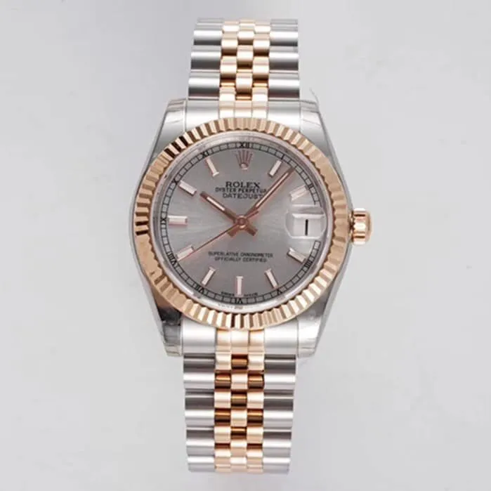Top-tier watch Rolex men's gray plate Oyster Perpetual Datejust 31mm series steel bracelet watch front view