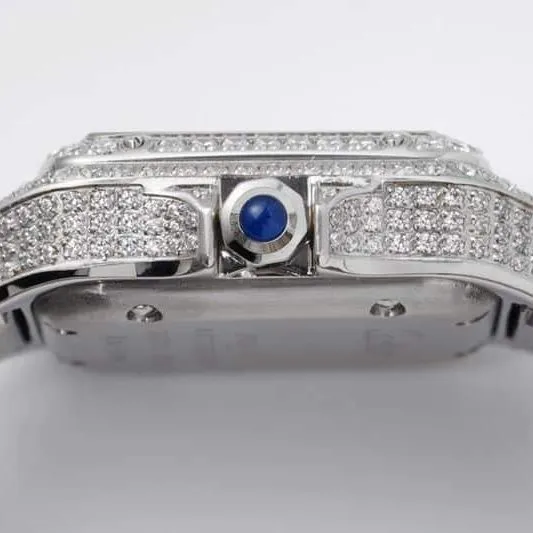 Cartiertop-tier watch cheetah full diamond series ladies steel bracelet mechanical white dial watch front view