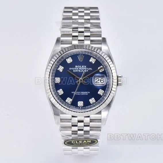 Factory C Rolex log top-tier 1:1high-quality replica36mmblue dial diamond hour markers m126234-0037side live photo