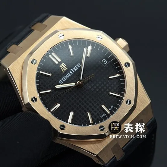 APS factory Audemars PiguetRoyal Oak15500top-tier 1:1super watch men's black dialleather strap picture and price front live photo