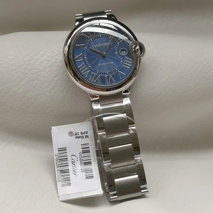 top-tier watch Cartier men's blue dial blue balloon mechanical steel bracelet watch front view