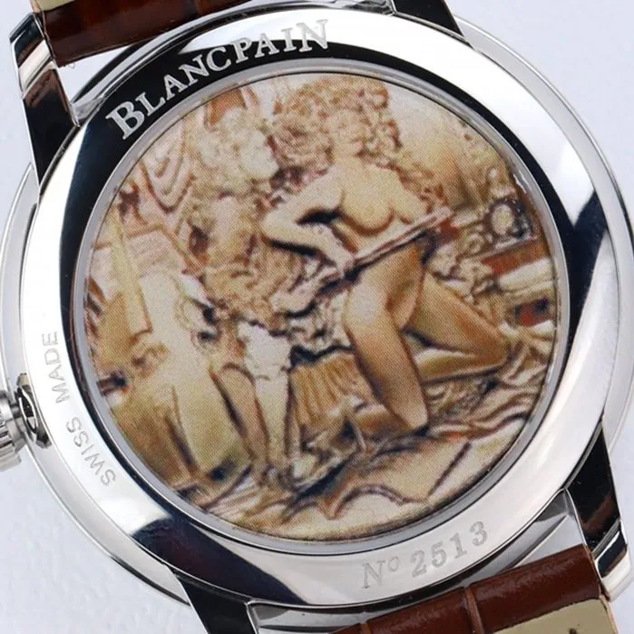 Top-tier watch Blancpain men's white dial Art Master series leather strap watch front view