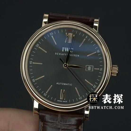 V7 factory IWC men's Portofino watch rock gray plate gold needle leather strap model IW356511front live photo