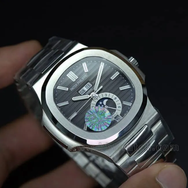 GR factory top-tier replicaPatek PhilippeNautilus sports elegant series 5726/1A-001 men's black dialsteel braceletautomatic movement watch clasp picture