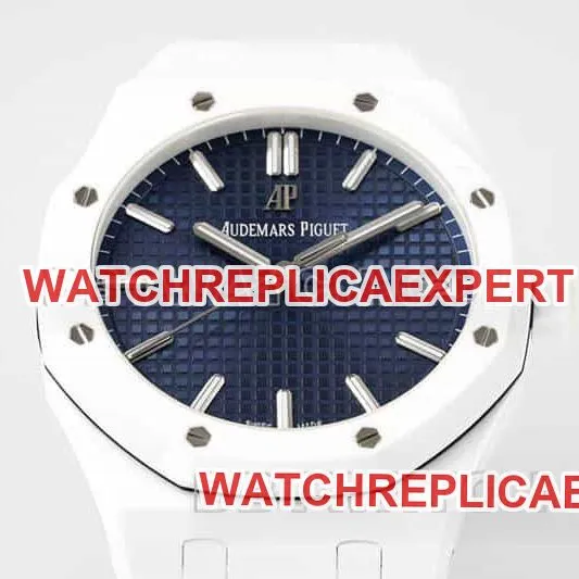 APS factory Audemars PiguetRoyal Oaktop-tier replicablue dial white ceramic15500front live photo