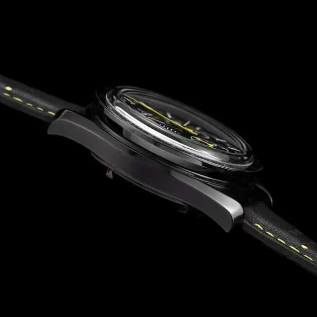 top-tier watch Omega men's black dial black belt Speedmaster Dark Side of the Moon automatic movementleather strap watch front view