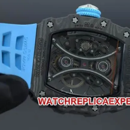 JB factory Richard Milletop-tier watch men's black dial blue rubber strapautomatic movement front view
