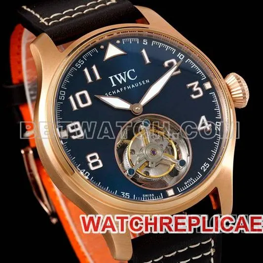 IWCtop-tier watch RMS factory pilot blue dialrose goldtourbillon mechanical leather strap model front live photo