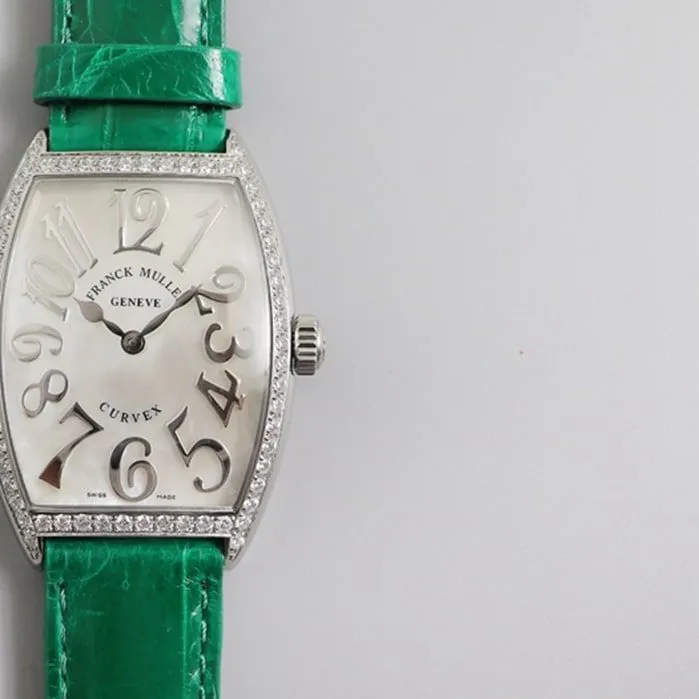 Top-tier watch Frank Muller women's white dial barrel type quartz leather watch back cover picture