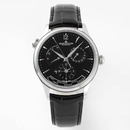 ZF factory top Jaeger-LeCoultre super a watch men's black disk black belt mechanical geographer Q1428421 series belt watch front view