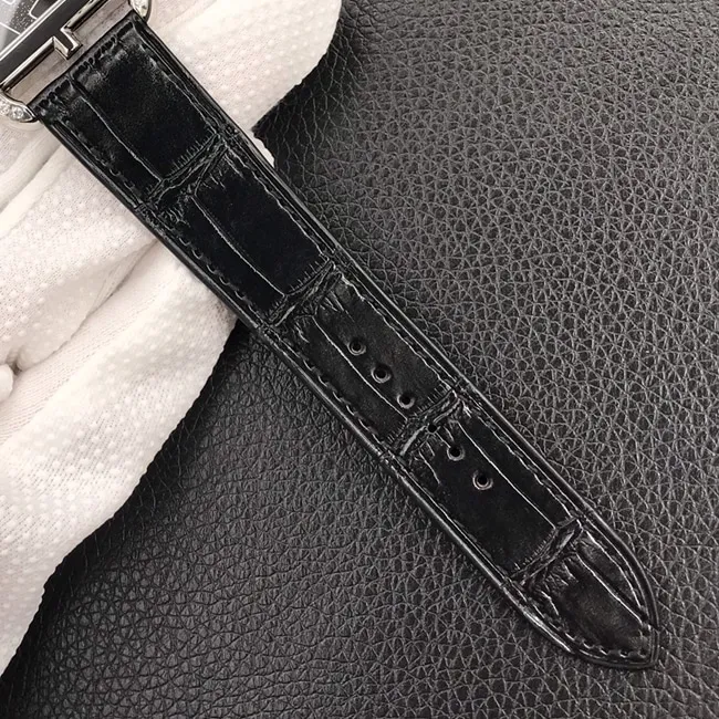 YF factory top-tier watch Hermès women's black dial black belt quartzleather strap watch front view