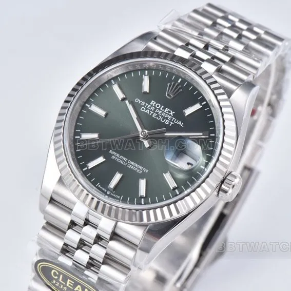 C factory Rolex log super A imitation green disk 36mm five compartment link m126234-0051 front real picture