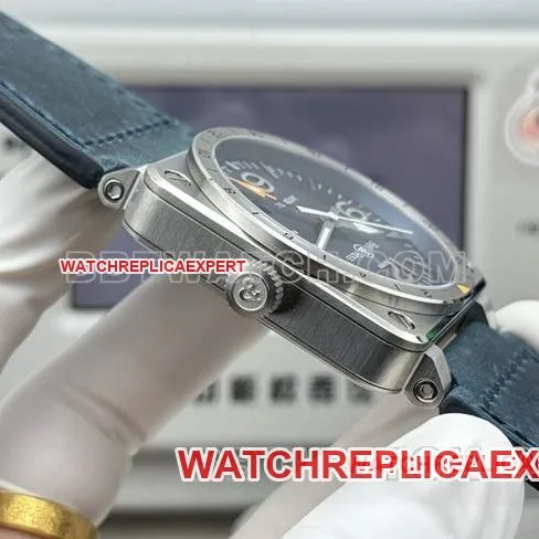 top-tier watch Bellis blue dial 42mm dual time zone leather strap model front live photo
