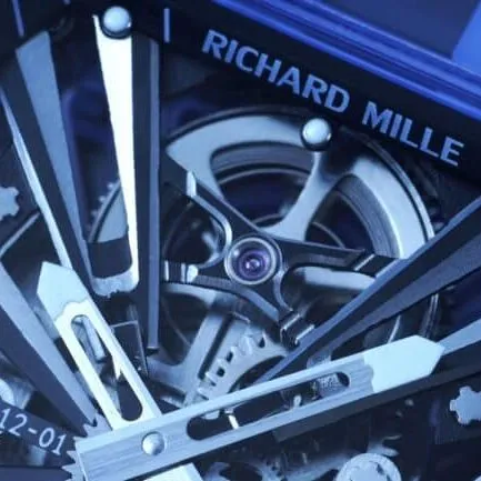 The extraordinary sports quality RM12-01 tourbillons apphire crystal transparent version reproduced by the high-quality Richard Milleblue dial from the famous manufacturer, front view