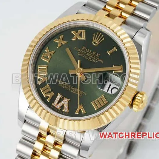 ARF FactoryRolex log 1:1super clonegreen dial31mm gold five-grid chain link278273front live photo