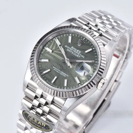 C factory Rolex log top-tier 1:1super green palm leaf pattern plate 36mm steel bracelet model m126234-0047front live photo