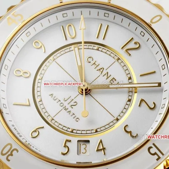 Chanel1:1super clonewhite dialyellow goldceramic bezelsteel bracelet model H9540front live photo