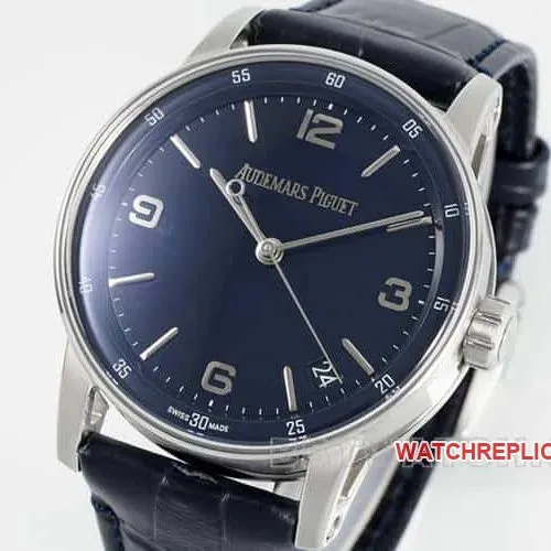 APSAudemars PiguetCODEtop-tier replicablue dialleather strap model 15210side live photo