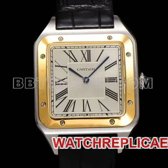 Cartier watch F1 factory Santos white dialyellow gold ring leather strap model front live photo