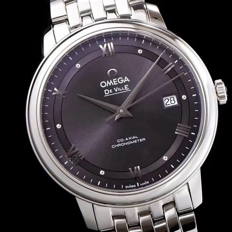 replicaOmega watch De Ville series men's mechanical ultra-thin watch temperament gray white steel detail shots