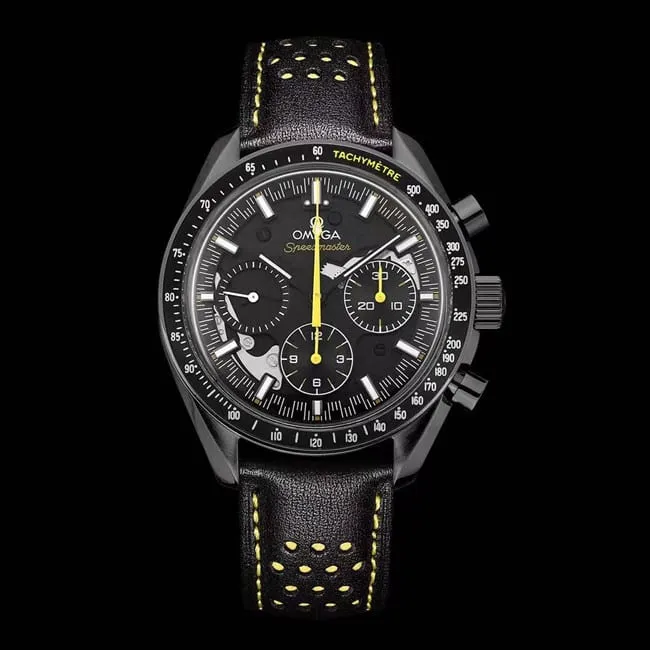 top-tier watch Omega men's black dial black belt Speedmaster Dark Side of the Moon automatic movementleather strap watch clasp picture