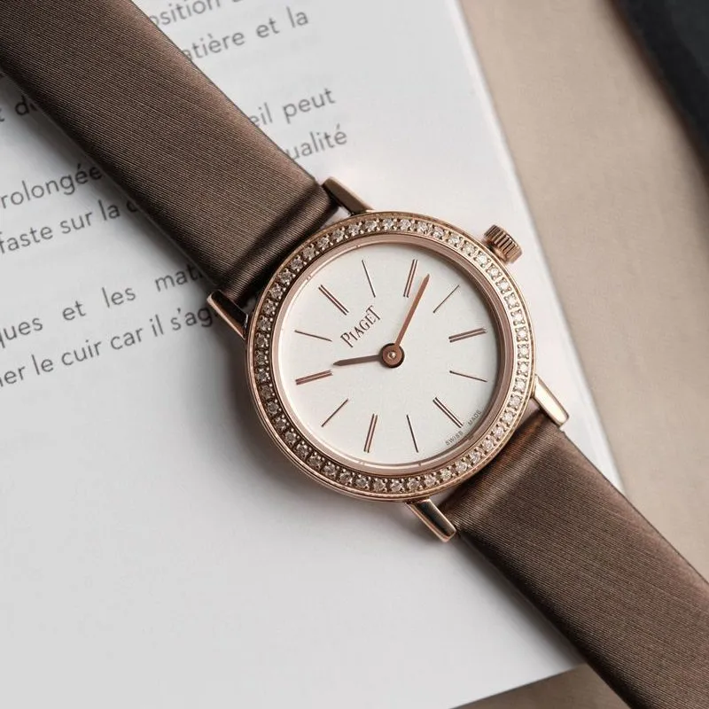 Piaget top-tier watch ALTIPLANO series ladies diamondleather strapquartz watch front view