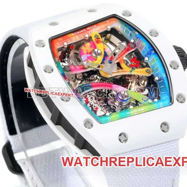 Richard Mille men's top-tier 1:1super graffiti tourbillon white leather model RM 68-01front live photo