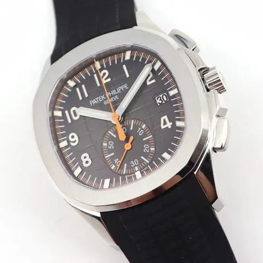 OM Factorytop-tierhigh-quality replicaPatek Philippe grenade chronograph watch new 5968A-001 integrated movement watch black rubber bracelet front view