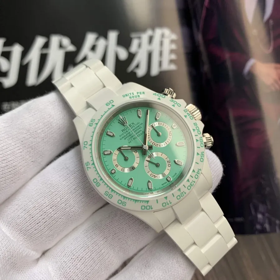 AET factory Rolex men's Daytonachronograph top-tier watch green dialceramic model front live photo