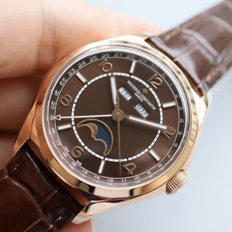 Vacheron Constantintop-tier automatic movement full date display series men's brown plate brown belt watch front view