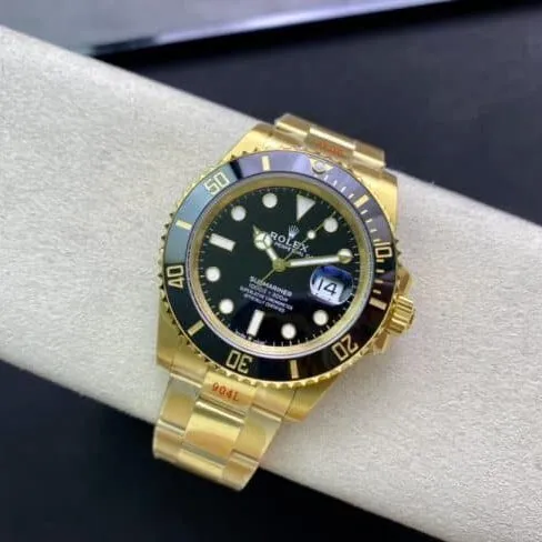 VS Factorytop-tier replicaRolex all gold Black Submariner men's mechanical watch 41mm new shell type genuine mold opening front view