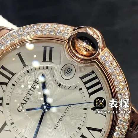 Cartier blue balloon watch men's silver gray plate rose gold diamond leather strap model pictures and prices front live photo