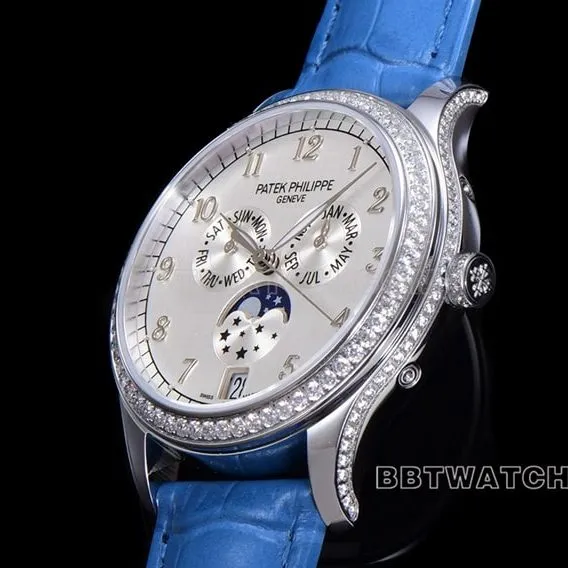 ZP factory Patek Philippe complex function timepiece top-tier watch white dialleather strap model 4947G-010front live photo