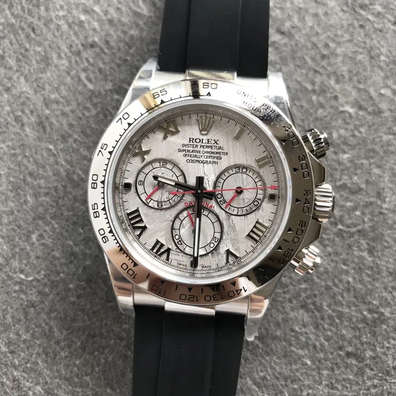 Rolextop-tierhigh-quality watch white gold Daytona series meteorite face men's mechanical watch front view