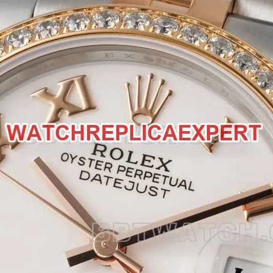 ARF FactoryRolex log 1:1super clonewhite dialdiamond bezel31mm gold five-lattice chain link278381front live photo