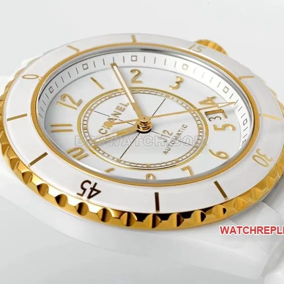 Chanel1:1super clonewhite dialyellow goldceramic bezelsteel bracelet model H9540front live photo