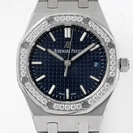 8F factory Audemars Piguettop-tier watch women's blue dialsteel braceletautomatic movement34mm Royal Oak series new watch front view