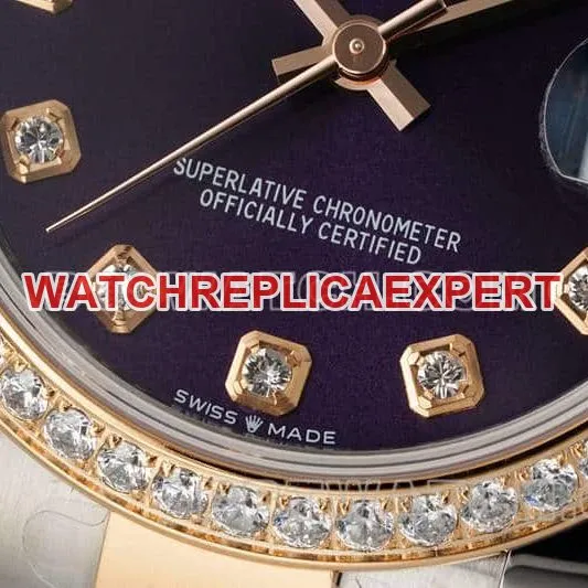 ARF FactoryRolex log 1:1top-tier purple disc diamond bezel31mm gold three-lattice chain link278381front live photo