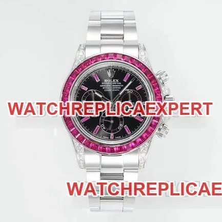 collectible watch DaytonaRX FactoryRolexblack dial pink diamond bezel mechanical caseback live photo