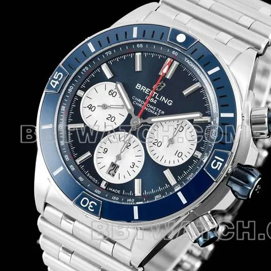 Breitling's collectible watch TF factory mechanical chronograph blue dial 44mm steel bracelet model front live photo