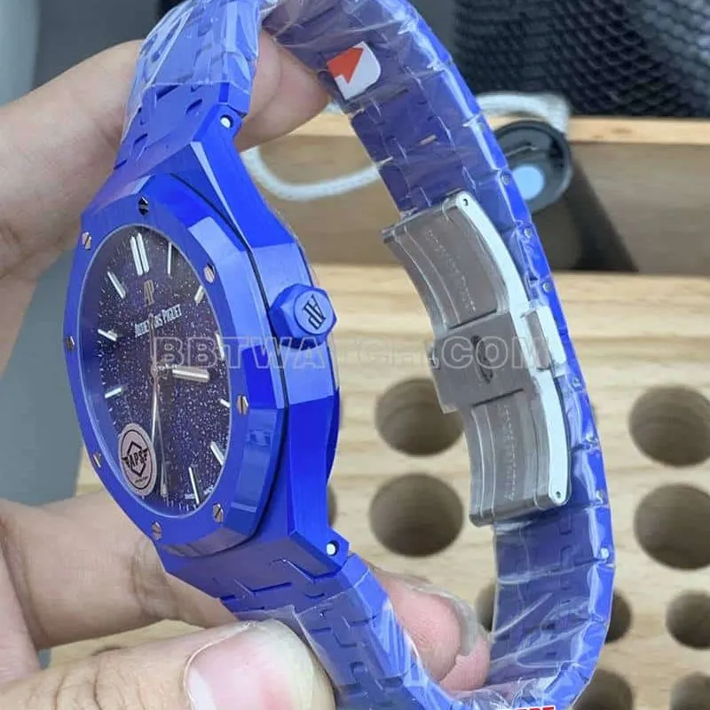 APS factory Audemars PiguetRoyal Oaktop-tier 1:1high-quality starry sky disk blue ceramic15500front live photo