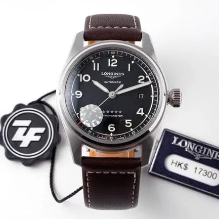 ZF Longinestop-tier watch Pioneer series fully automatic movement men's blue dial brown belt watch front view