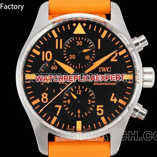 1:1replica watch pilot TWS factory IWC black dial orange rubber model front live photo