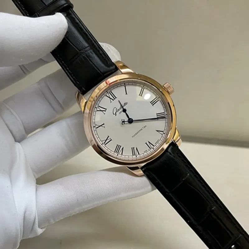 top-tier watch Glashütte Original original men's leather strap watch front view