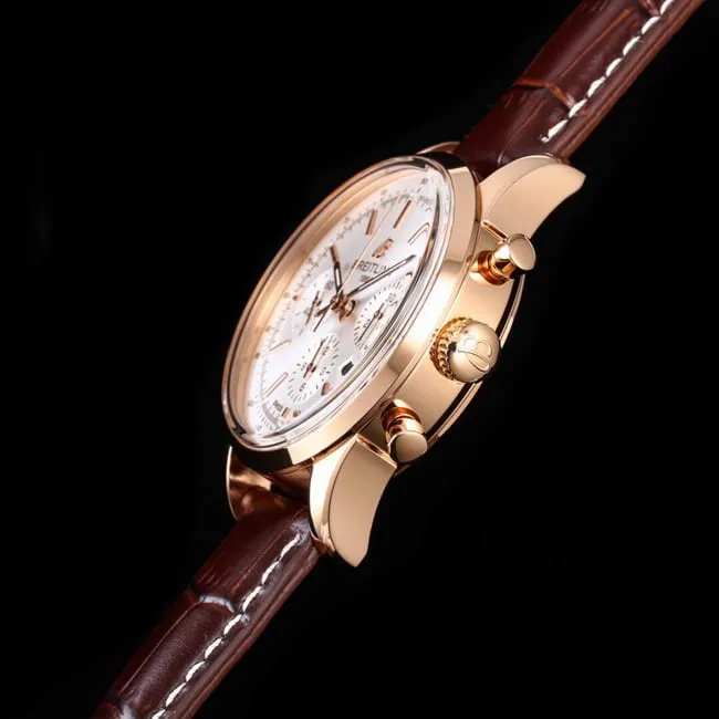top-tier watch Breitling overseas series chronograph gold steel case watch front view