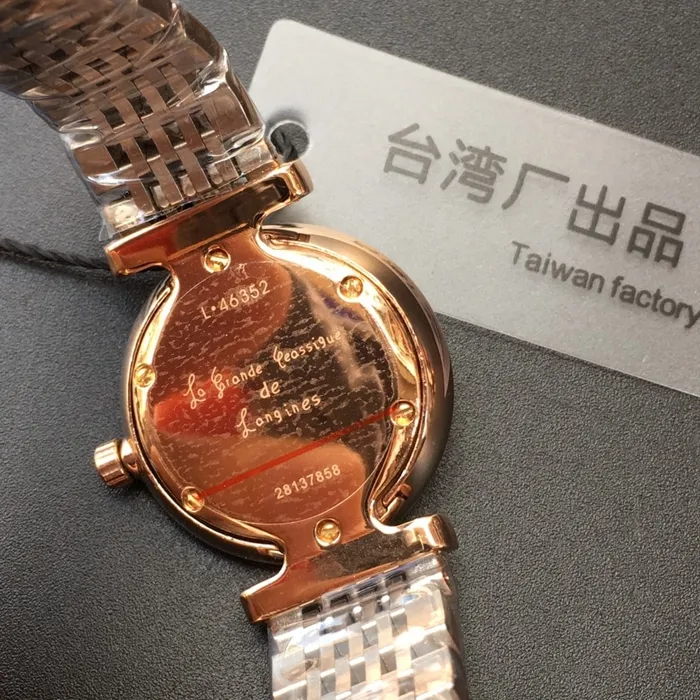 Top Longines women's rose gold with couple matching watches, La Grande Classique de Longines quartz watch, front view