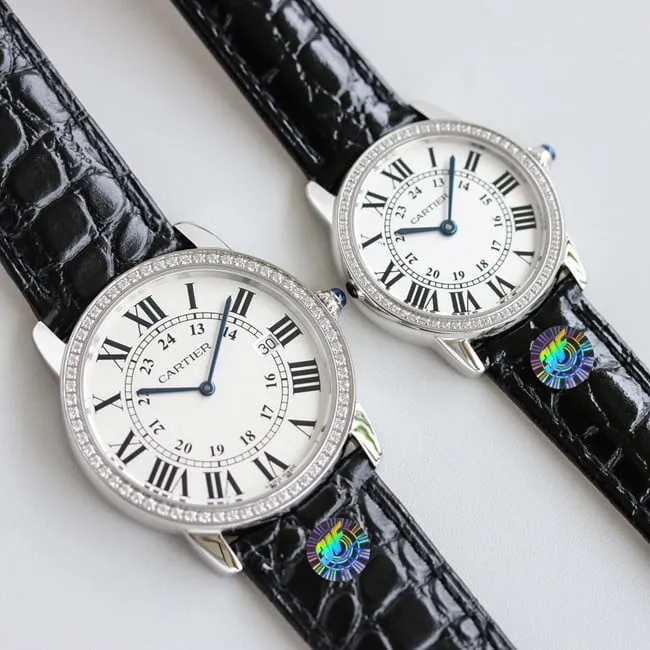 3WF factory Cartiertop-tiertop-tier couple London series men's white dialquartzleather strap watch front view