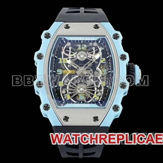 Richard Mille's collectible watch hollow dial tourbillon mechanical black rubber model RM 21-02front live photo
